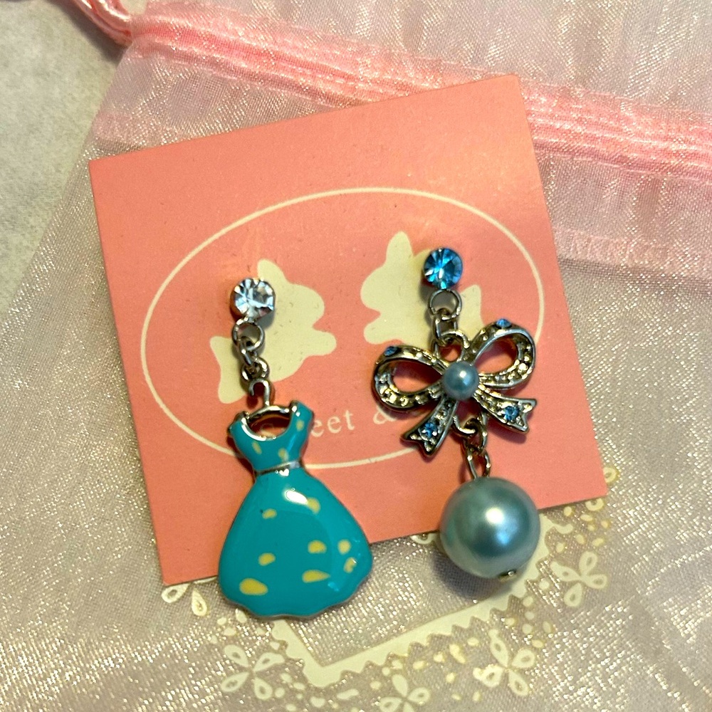 Boutique Blue Dress and Bow Earrings